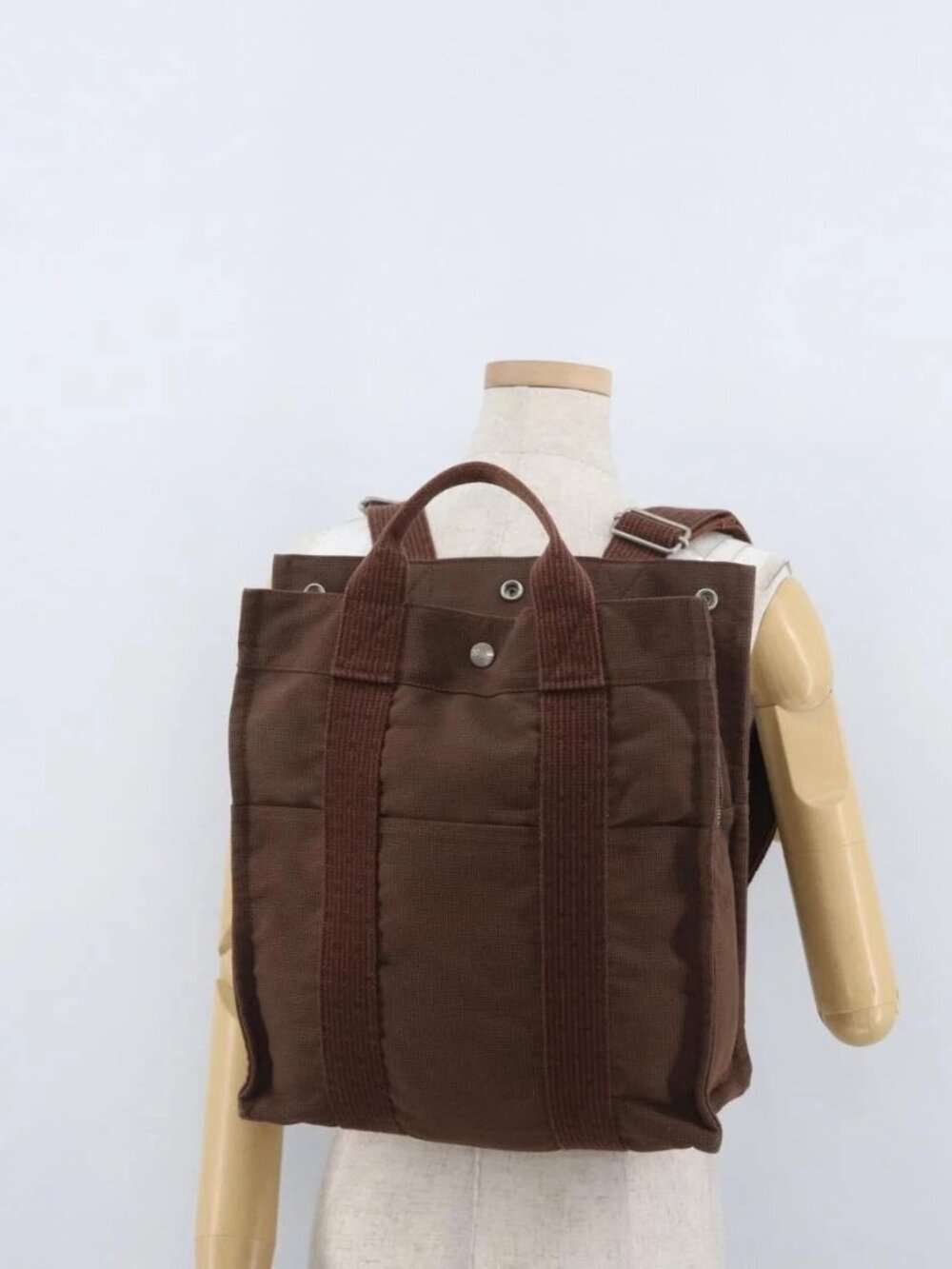 HERMES Her Line Sac A Dos Backpack Canvas Brown Silver Auth ARZ289 - Picture 16 of 16